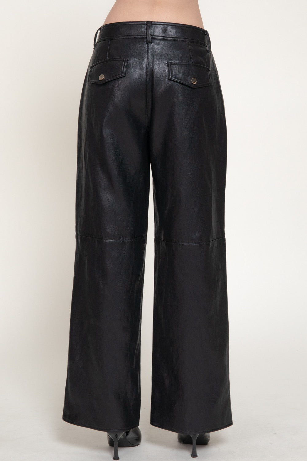 Straight Leg Texture Faux Leather Long Pants