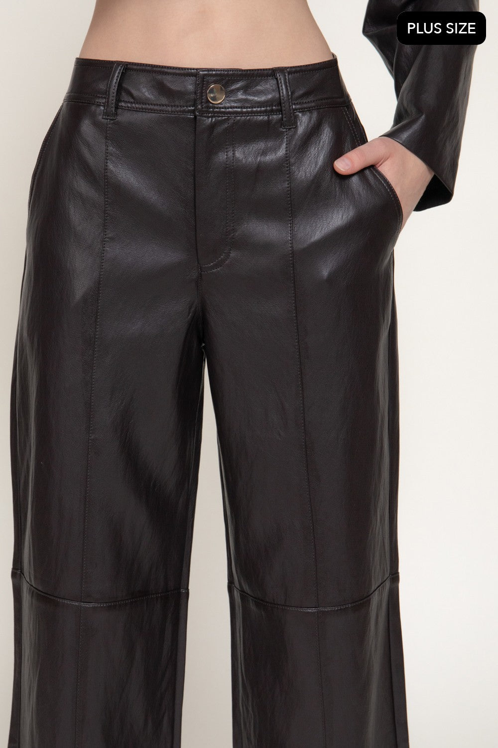 Straight Leg Texture Faux Leather Long Pants