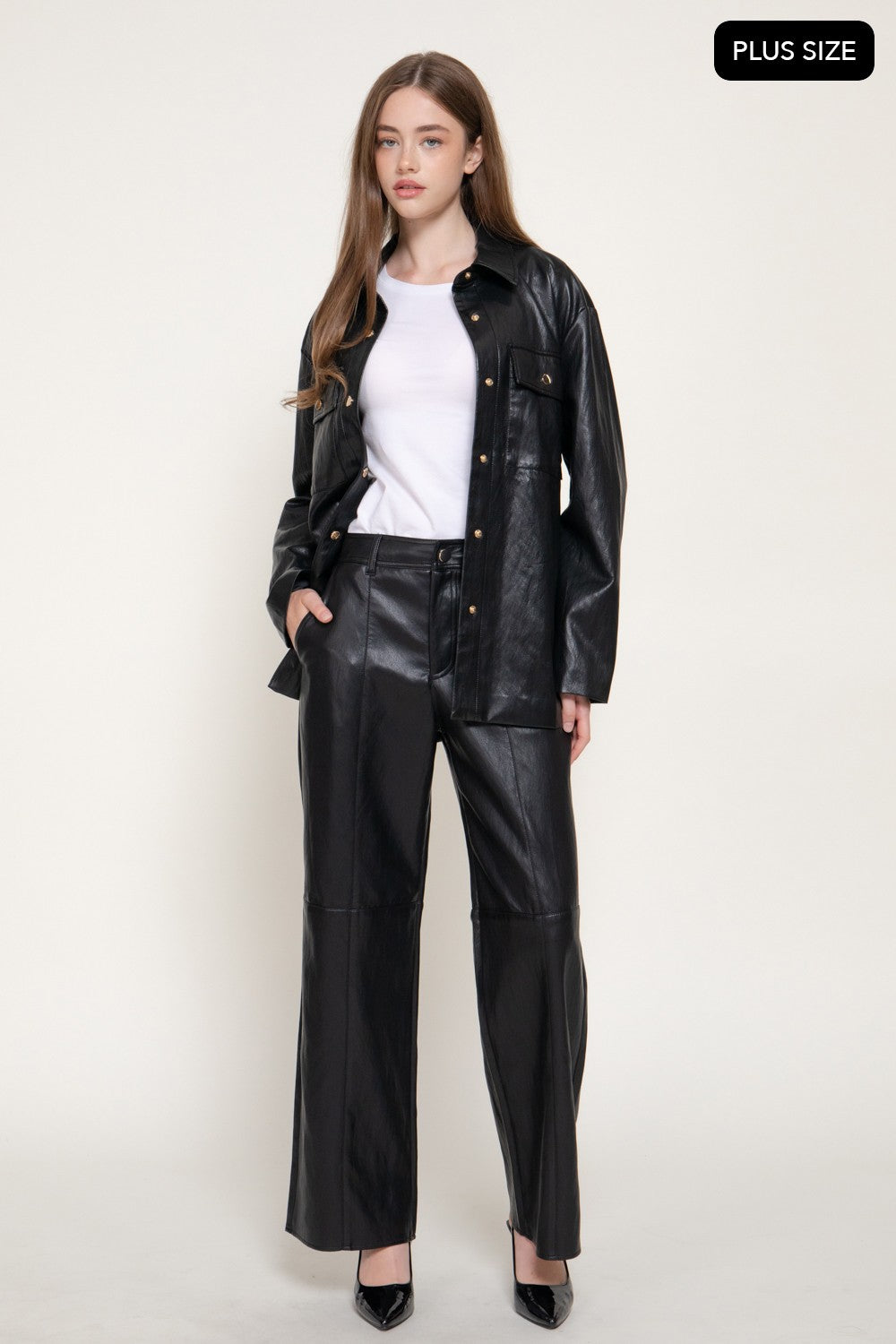 Straight Leg Texture Faux Leather Long Pants