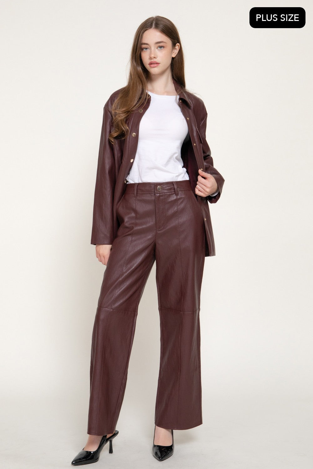 Straight Leg Texture Faux Leather Long Pants