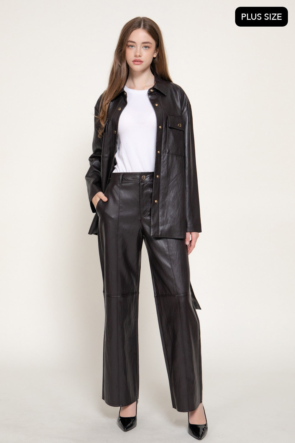 Straight Leg Texture Faux Leather Long Pants