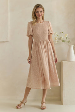 Floral Burnout Smocked Flutter Sleeve Midi Dress