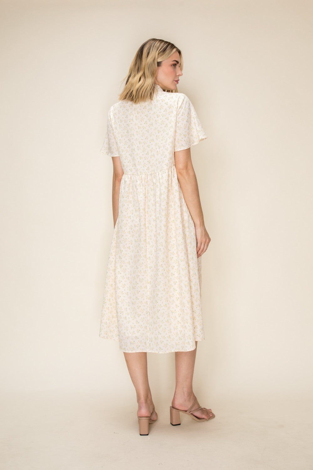 Ditsy Floral Button Front Collared Midi Dress