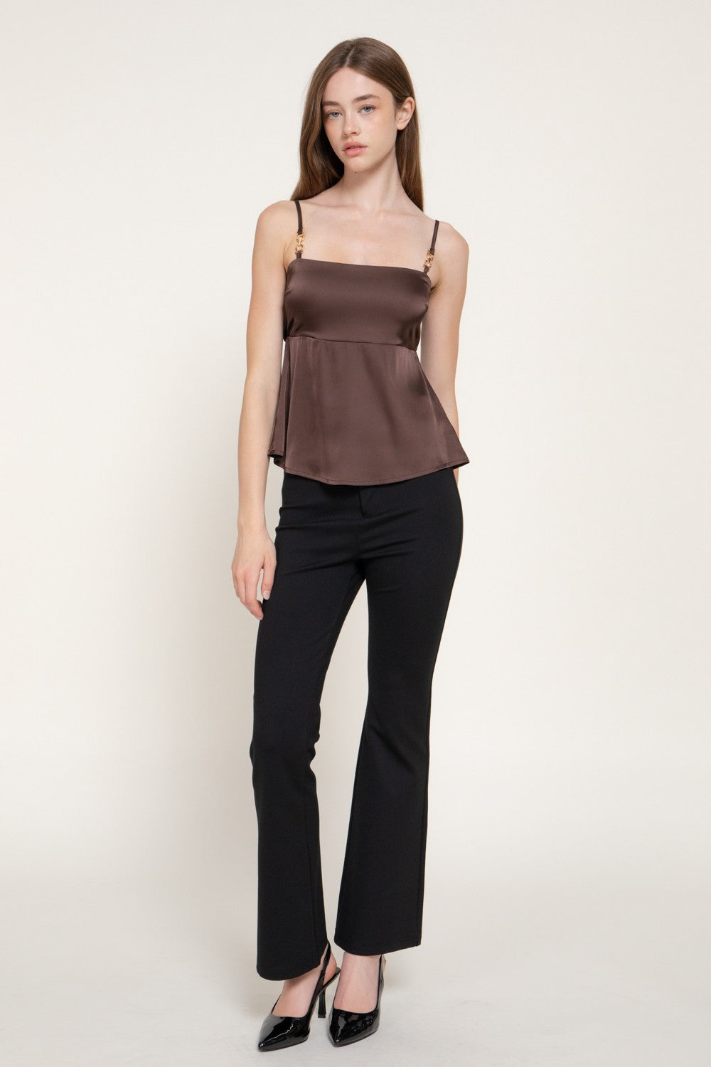 Straight Neck Adjustable Straps Satin Top