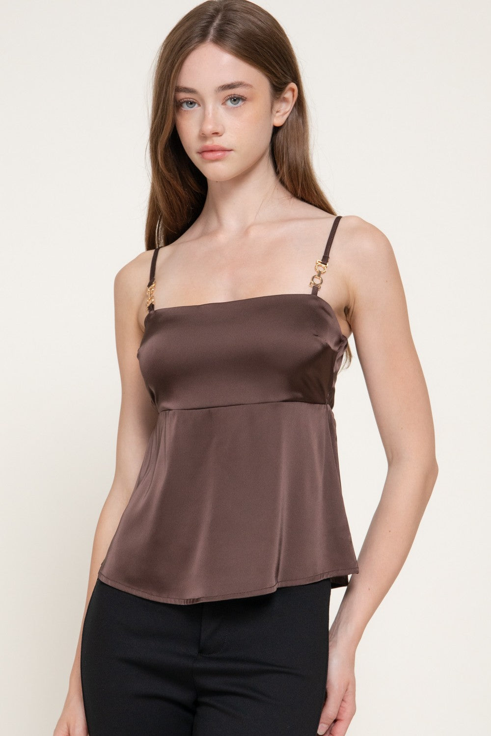 Straight Neck Adjustable Straps Satin Top
