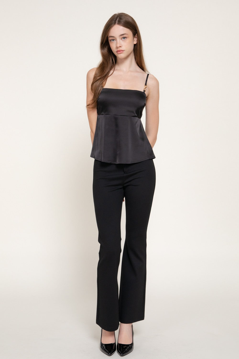 Straight Neck Adjustable Straps Satin Top