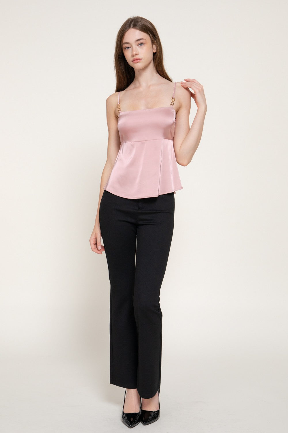 Straight Neck Adjustable Straps Satin Top