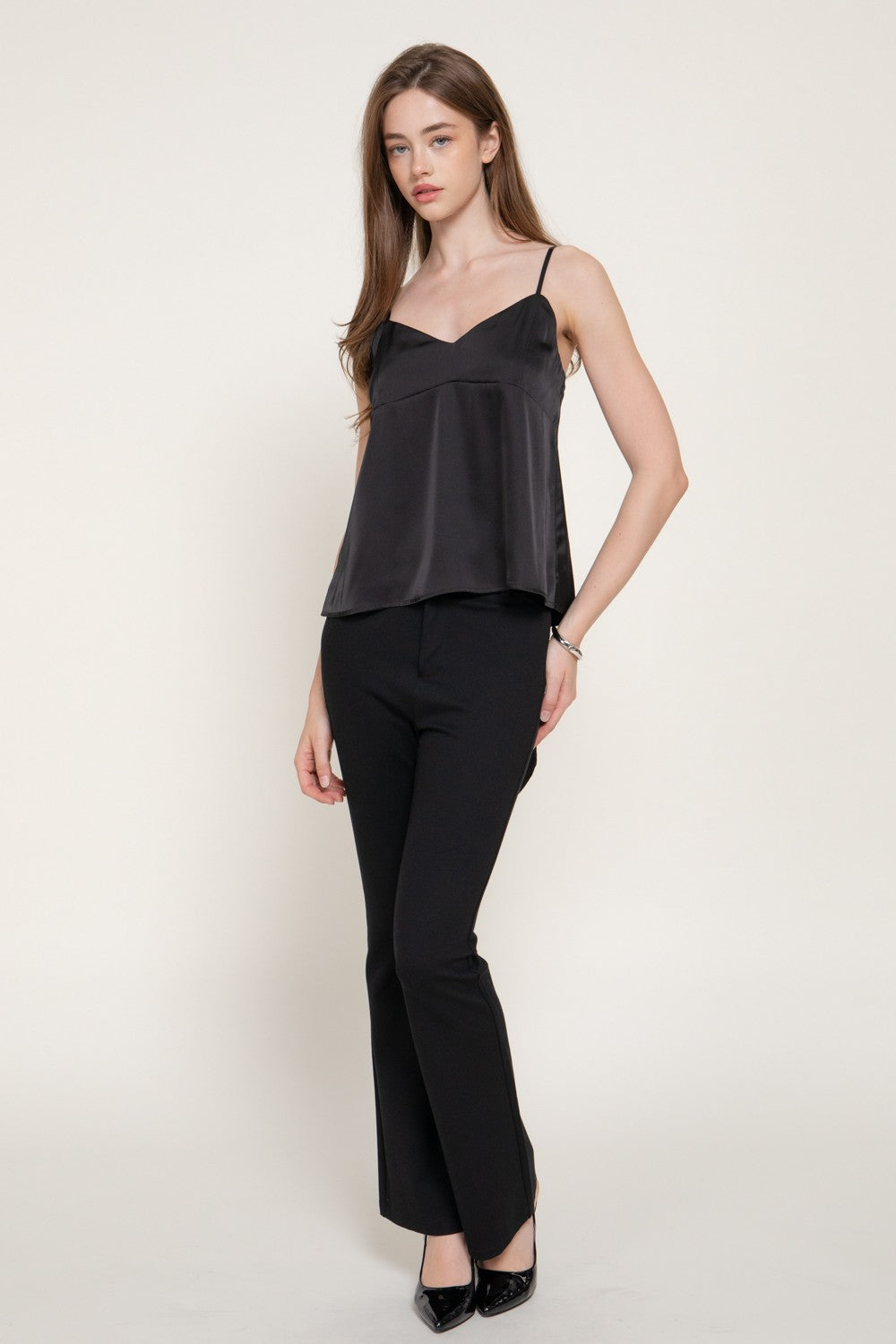 Back Closure V-neck Satin Camisole