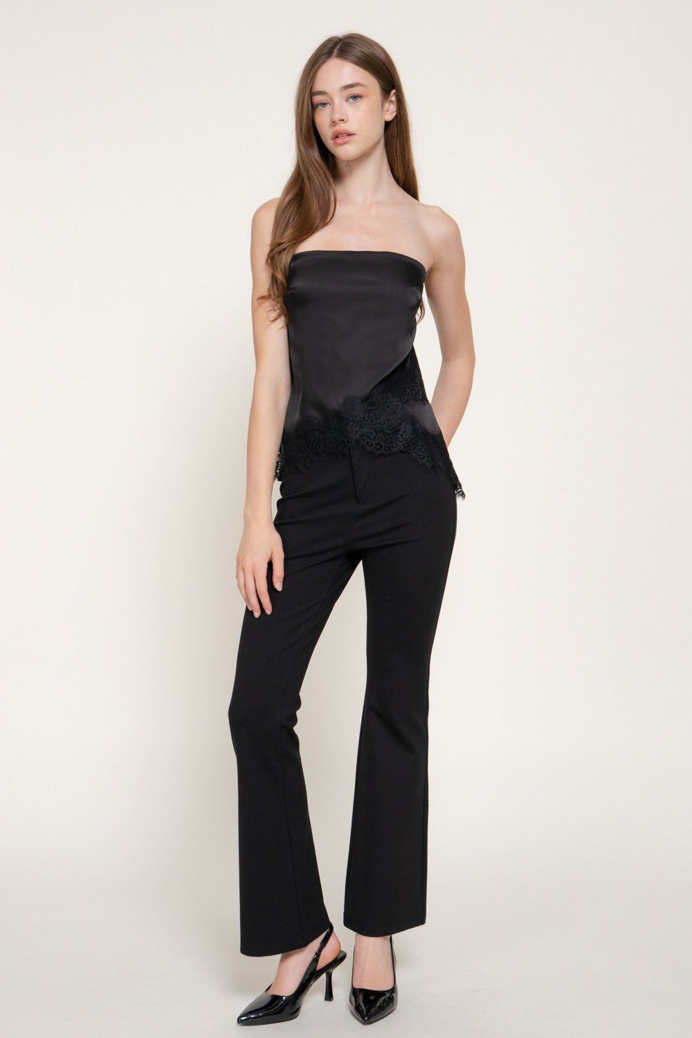 Lace Trim Satin Tube Top