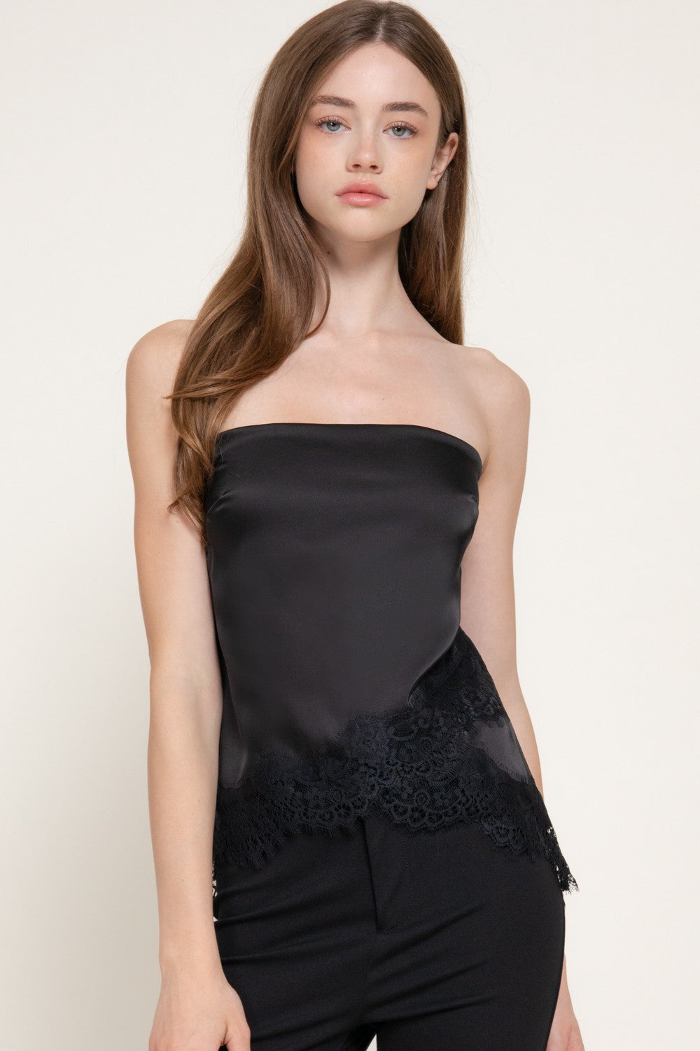 Lace Trim Satin Tube Top
