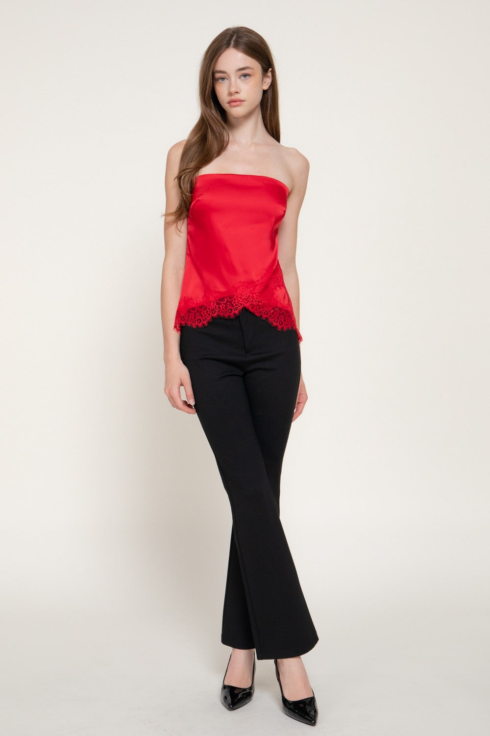Lace Trim Satin Tube Top