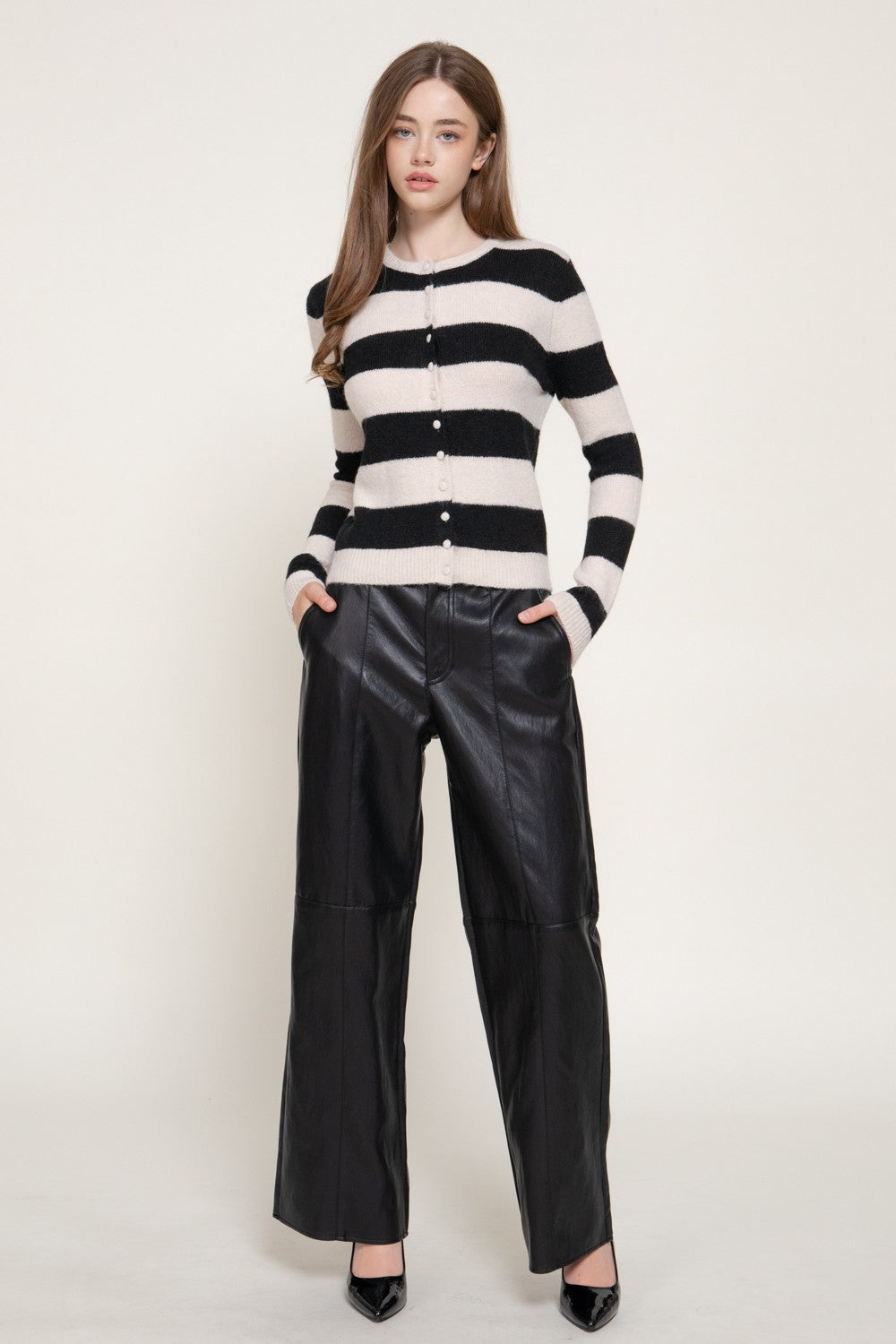 Long Slv Stripe Sweater Cardigan