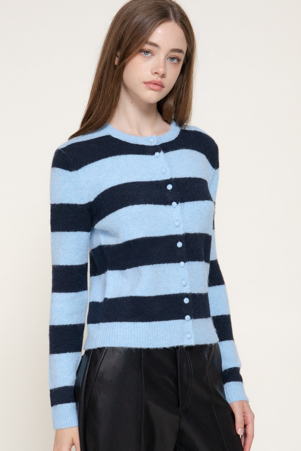 Long Slv Stripe Sweater Cardigan