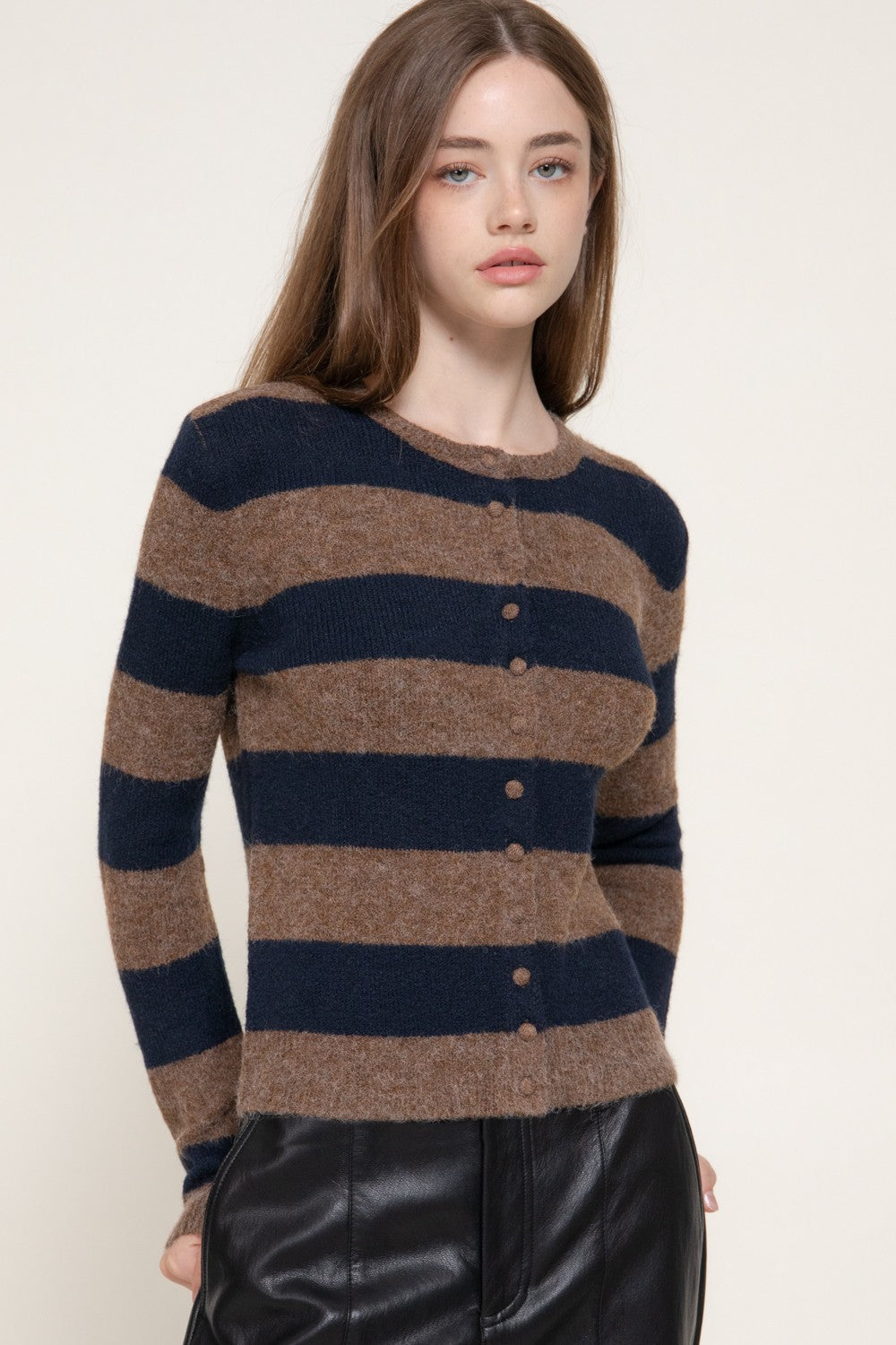 Long Slv Stripe Sweater Cardigan