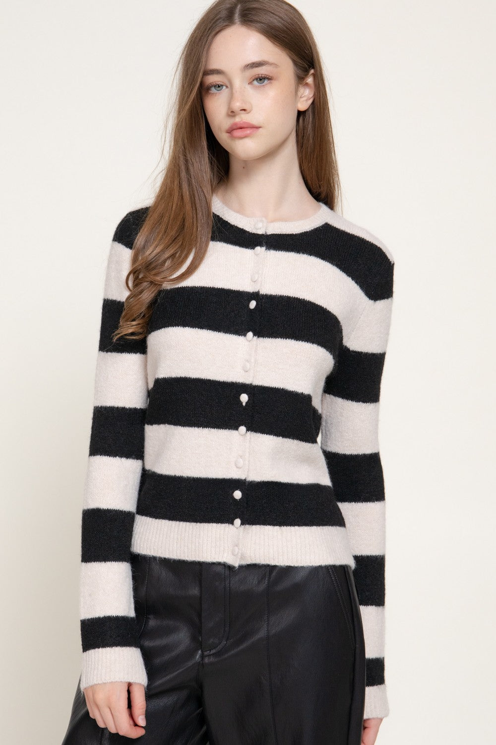 Long Slv Stripe Sweater Cardigan
