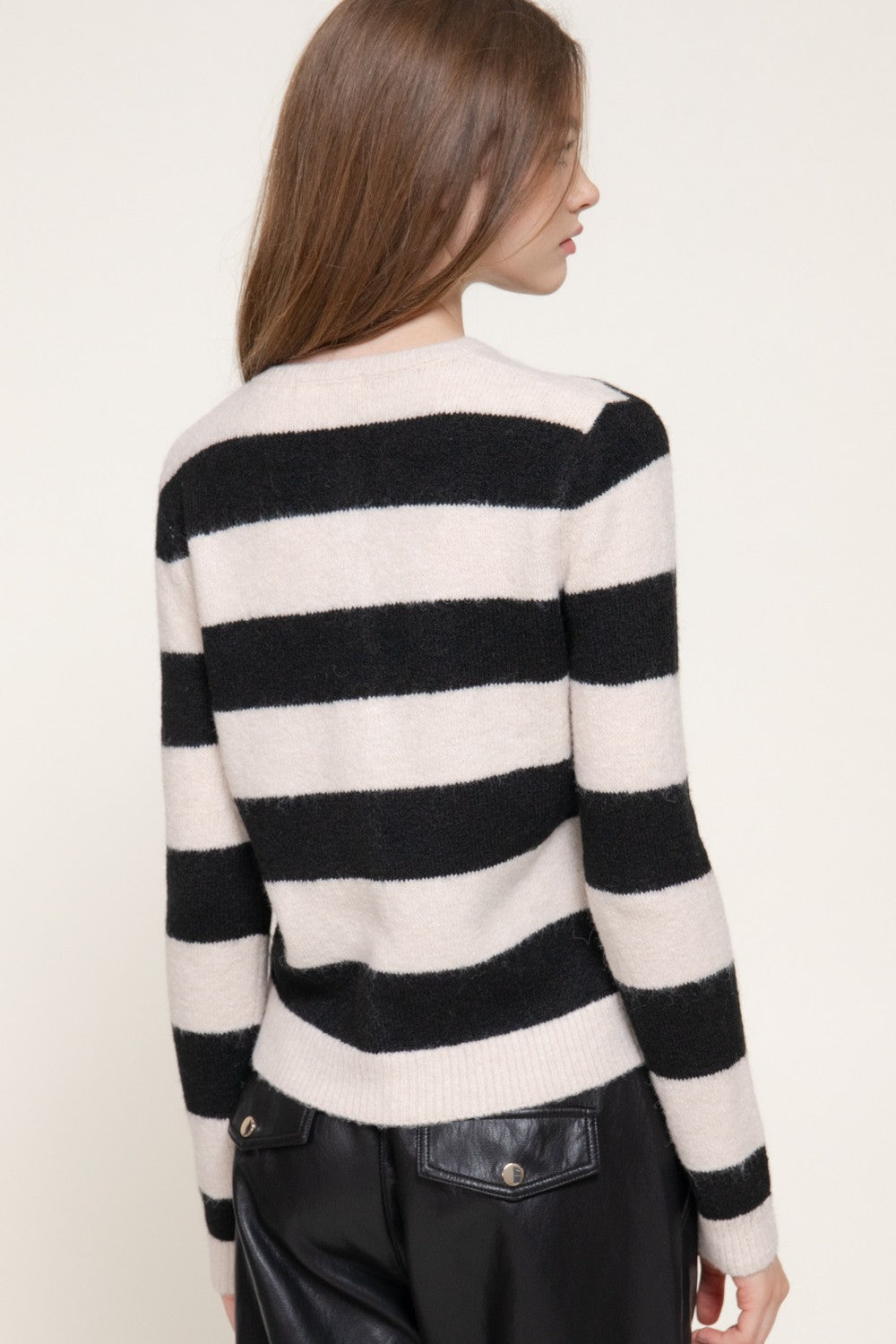 Long Slv Stripe Sweater Cardigan