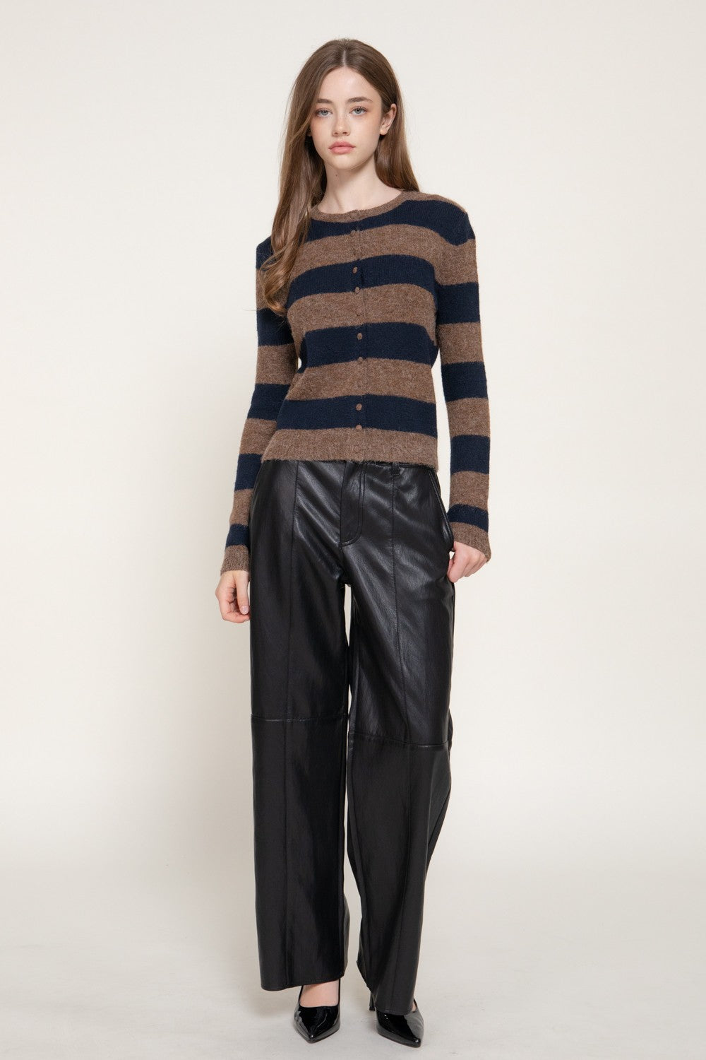 Long Slv Stripe Sweater Cardigan