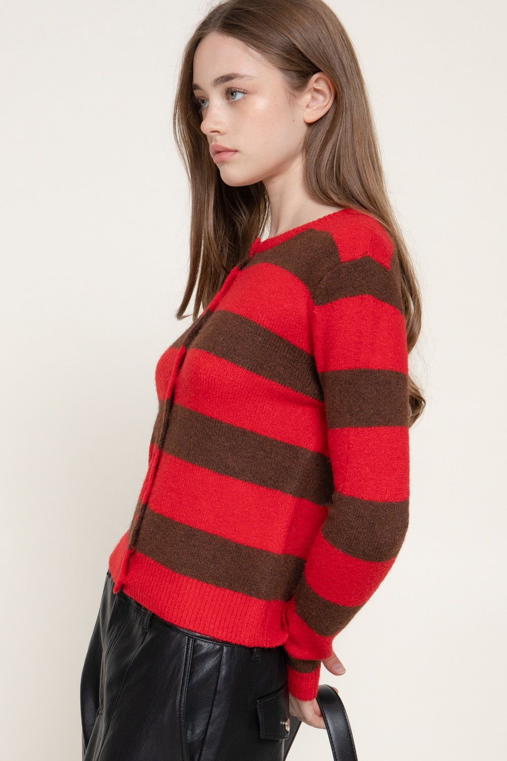 Long Slv Stripe Sweater Cardigan