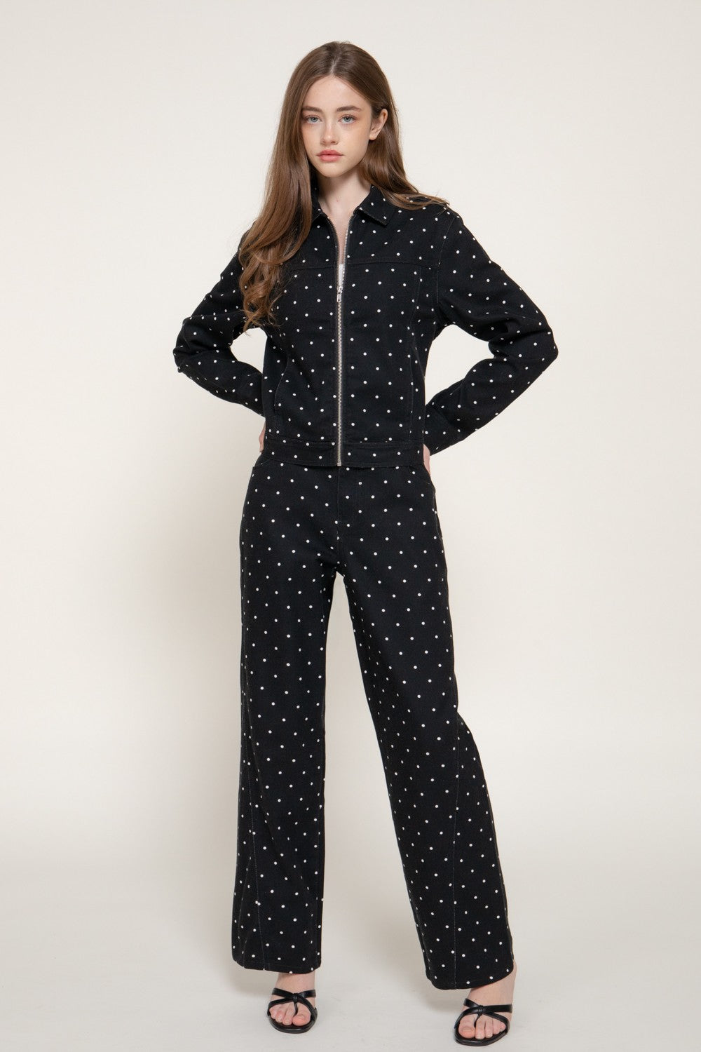 Long Slv Dot Print Cotton Twill Jacket