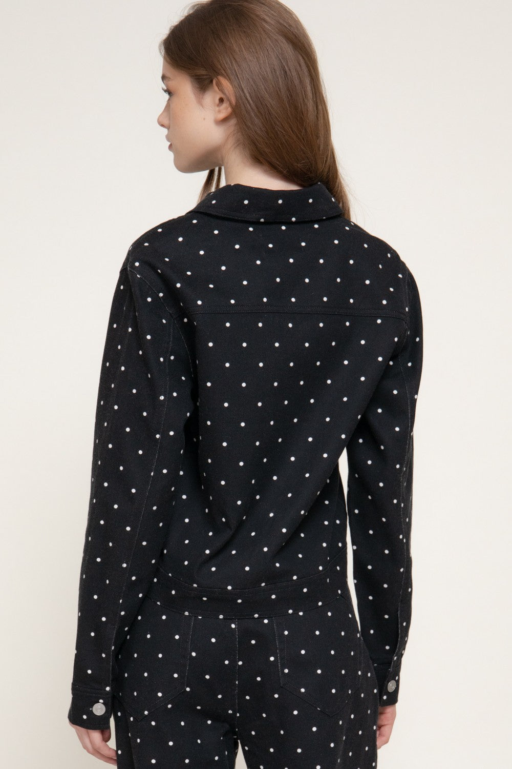Long Slv Dot Print Cotton Twill Jacket