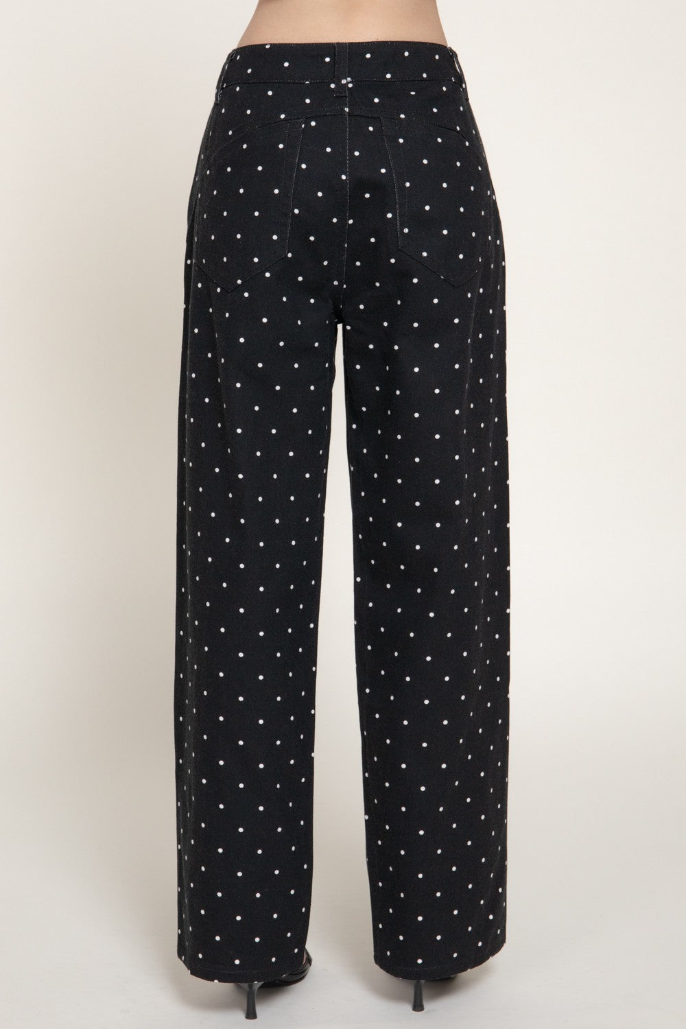 Dot Print Cotton Twill Wide Long Pants