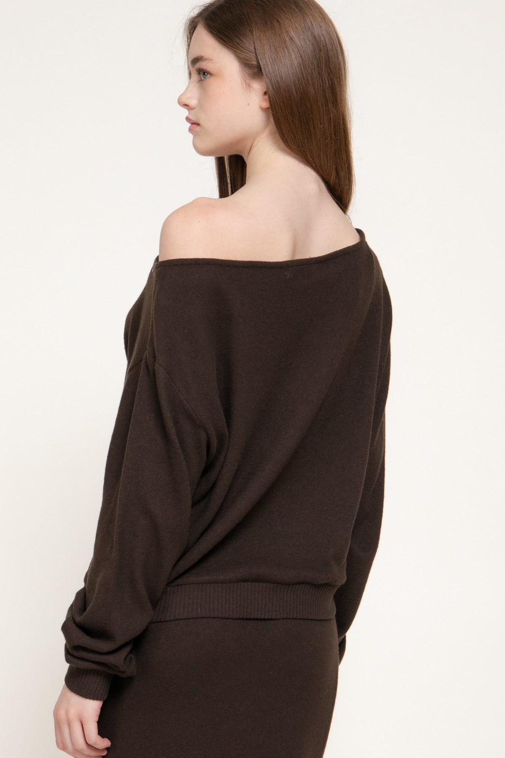 Long Slv Boat Neck Brushed Knit Top