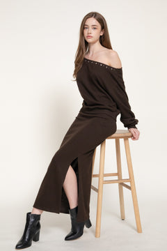Long Slv Boat Neck Brushed Knit Top