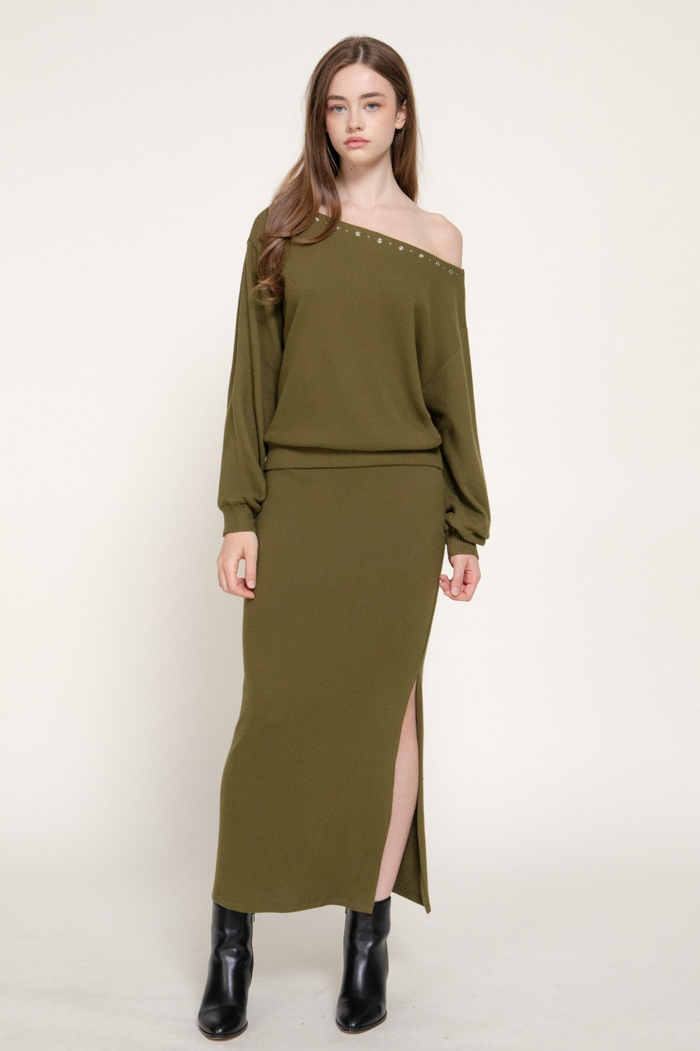 Long Slv Boat Neck Brushed Knit Top