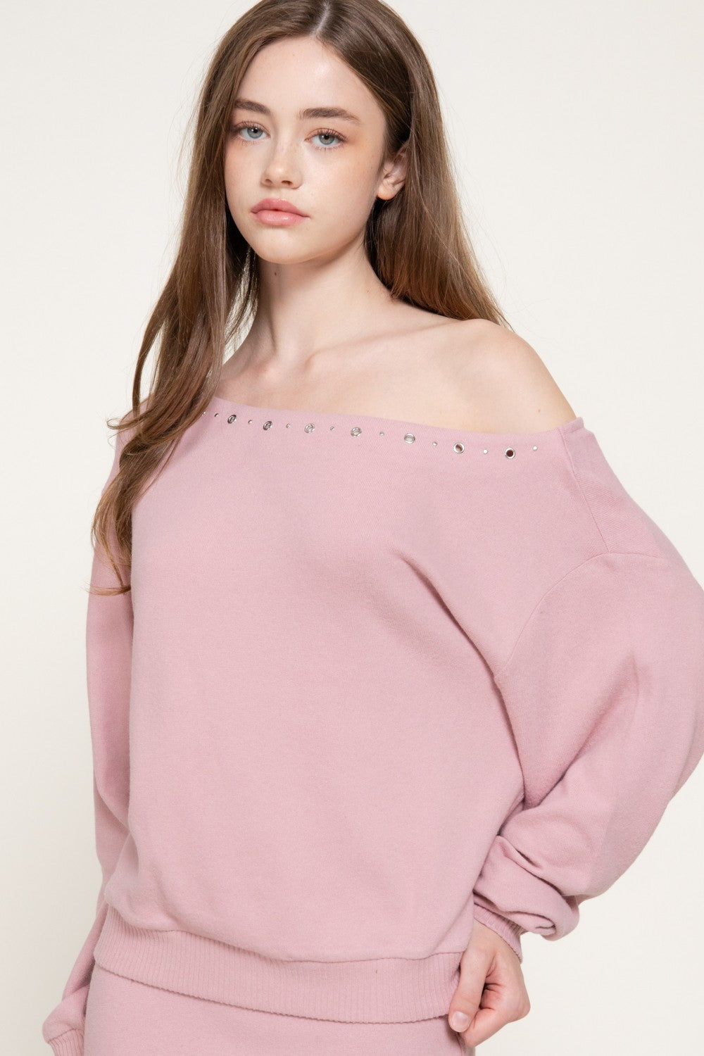 Long Slv Boat Neck Brushed Knit Top
