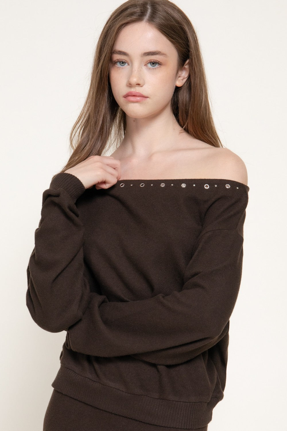 Long Slv Boat Neck Brushed Knit Top