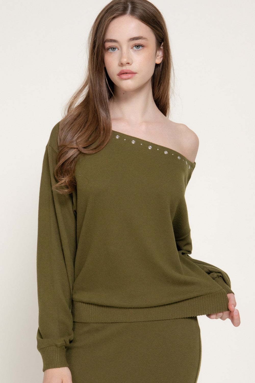 Long Slv Boat Neck Brushed Knit Top