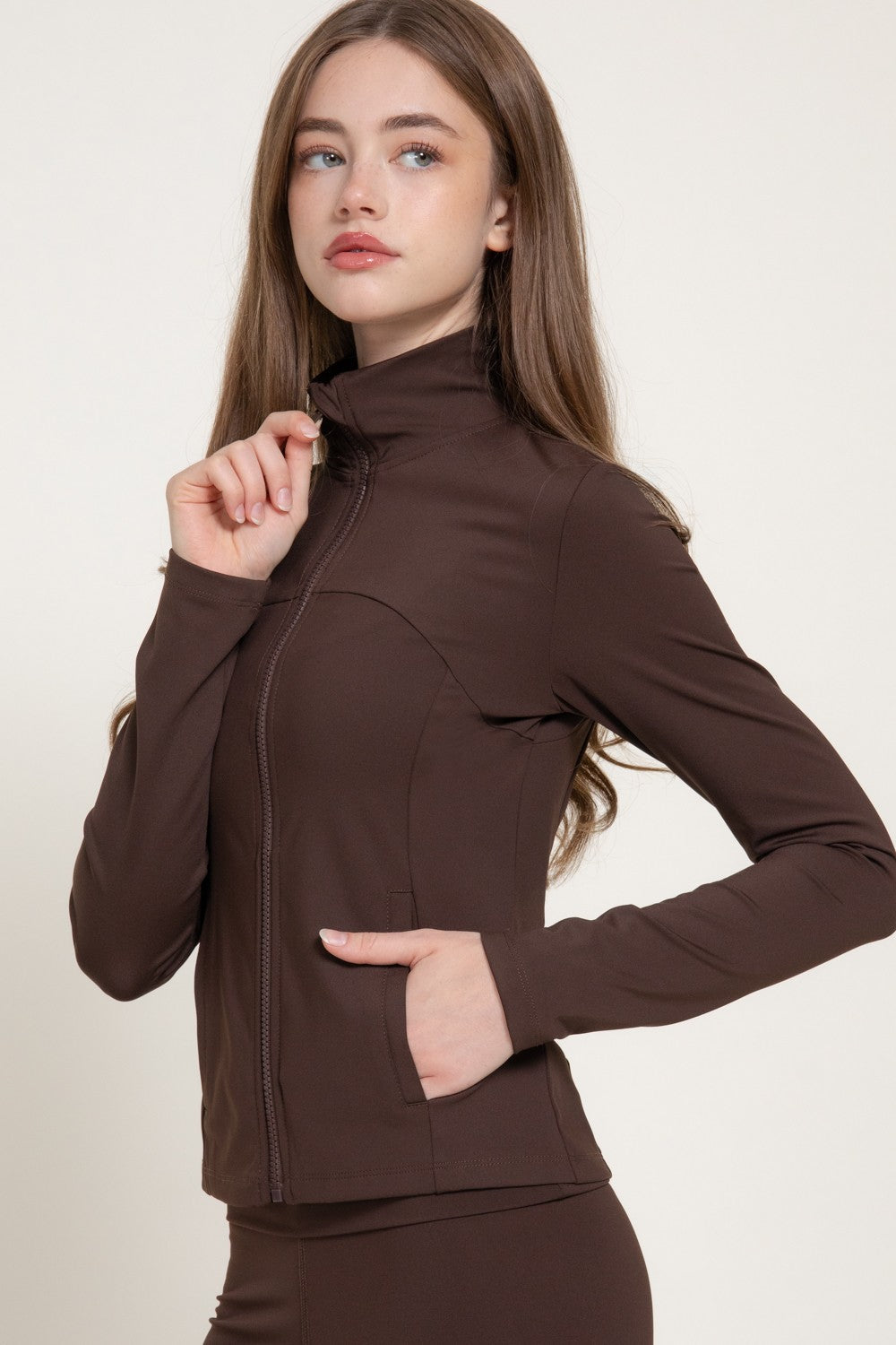 Long Slv Mock Neck Workout Jacket