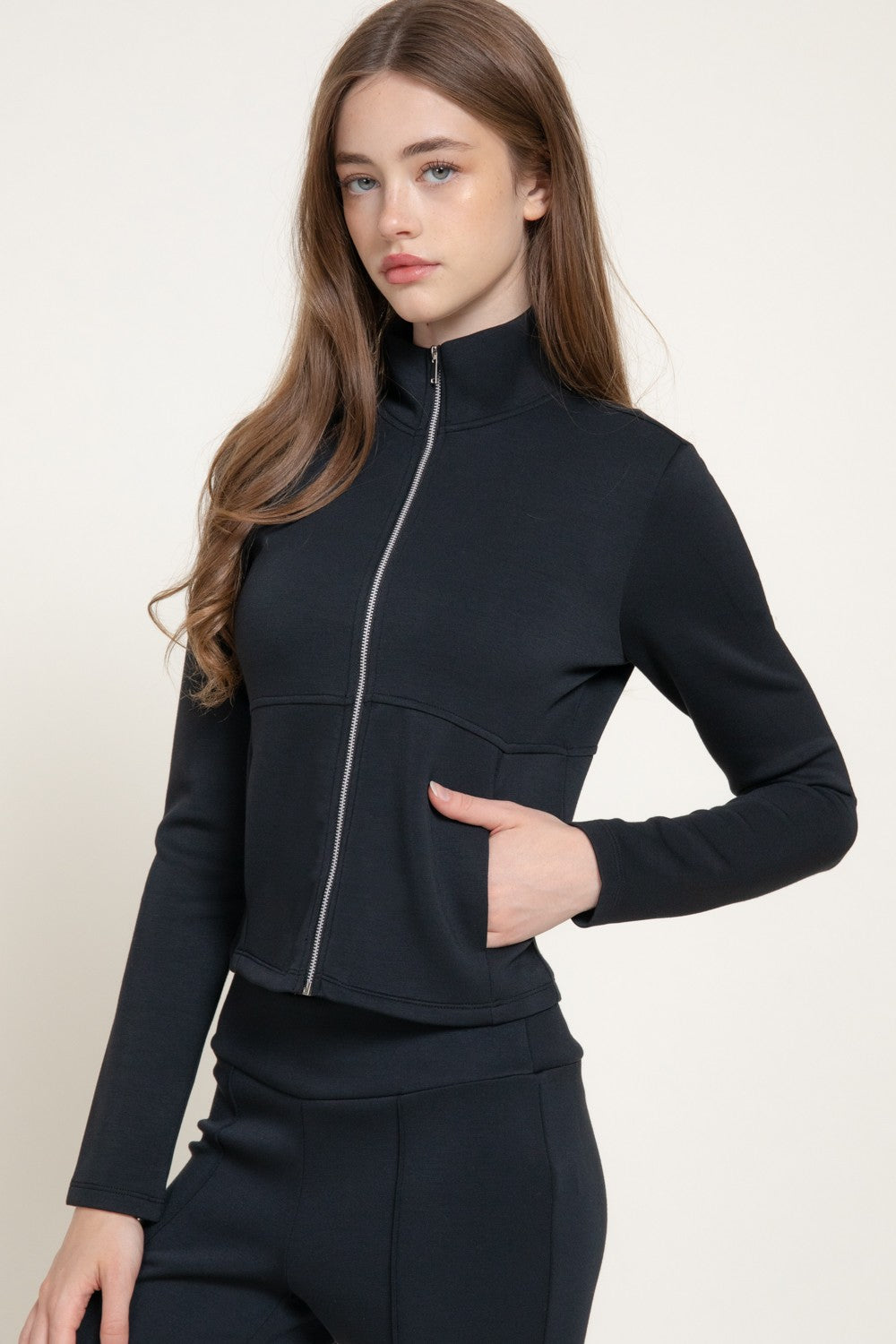 Long Slv High Neck Jacket W/ Thumb Holes