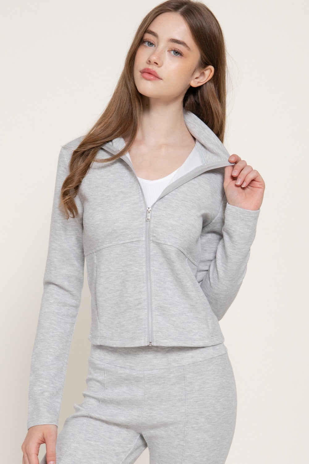 Long Slv High Neck Jacket W/ Thumb Holes
