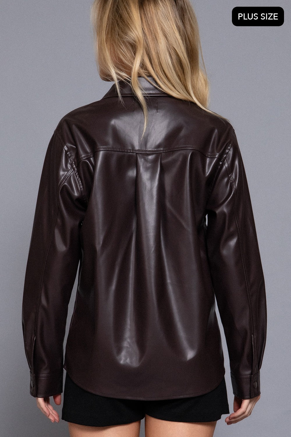 Long Slv Faux Leather Shacket