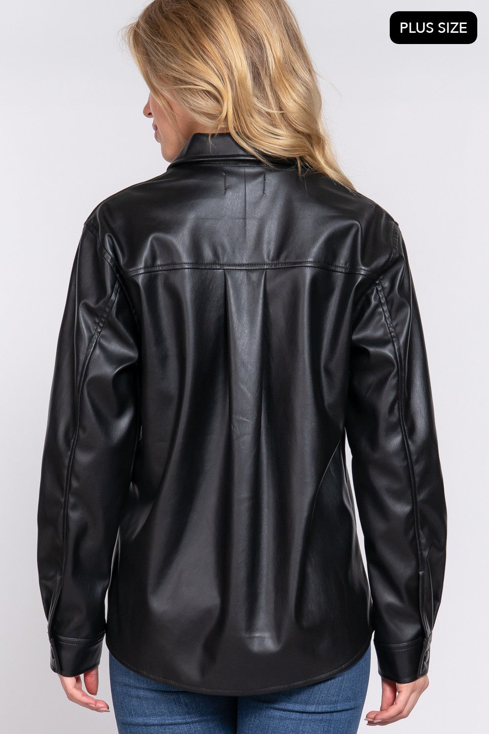 Long Slv Faux Leather Shacket