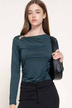 Long Sleeve Asymmetric Neck Knit Top