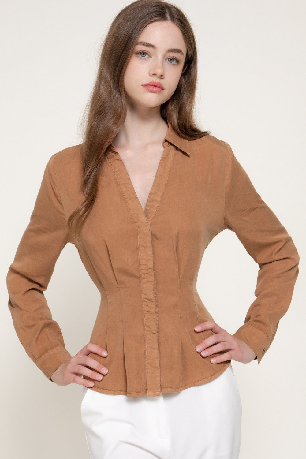 Long Slv Pleated Lyocel Shirt