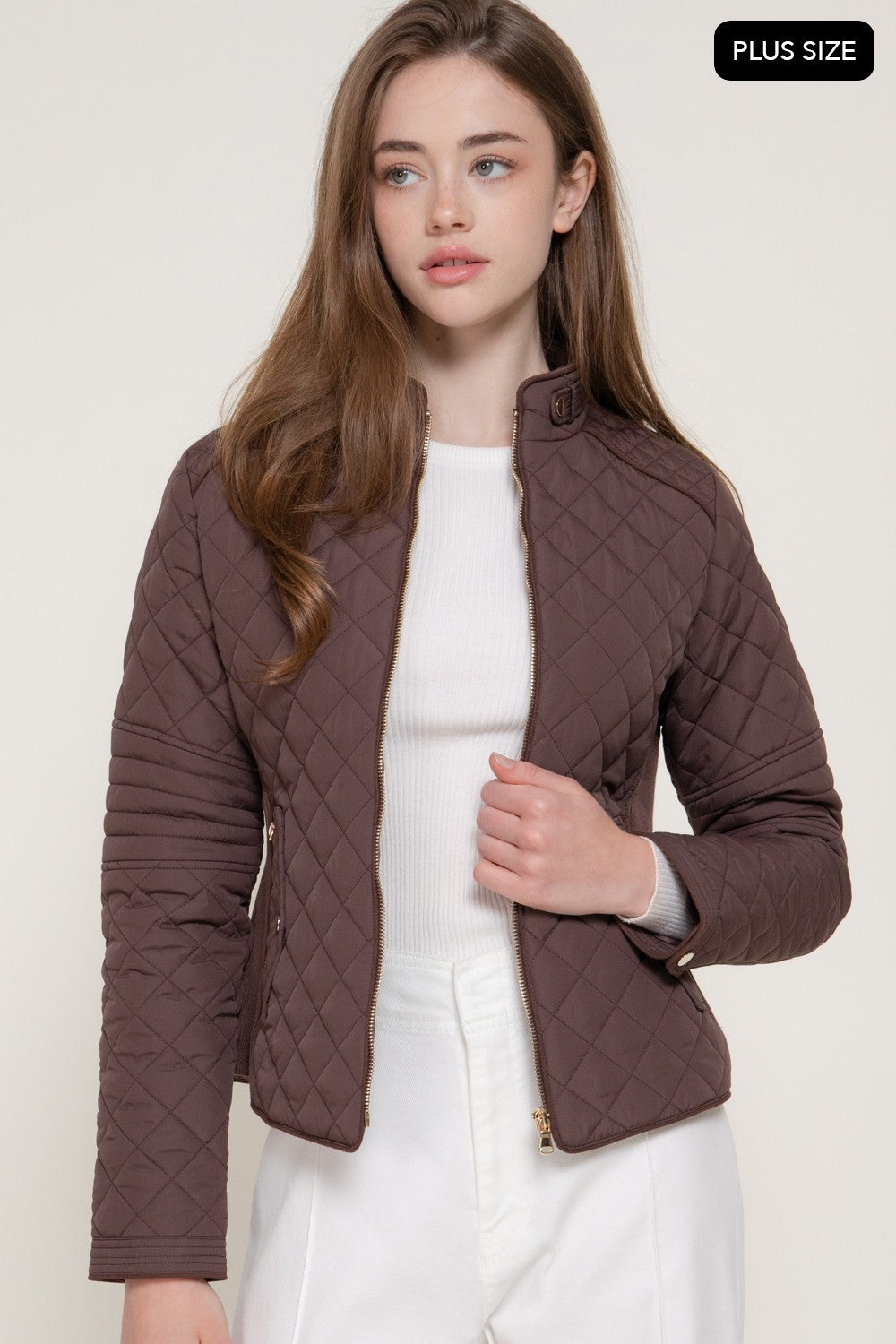 Suede Piping Detail Rib Quilted Padding Jacket