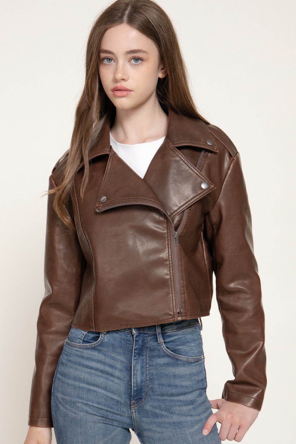 Vintage Wash Faux Leather Motor Jacket