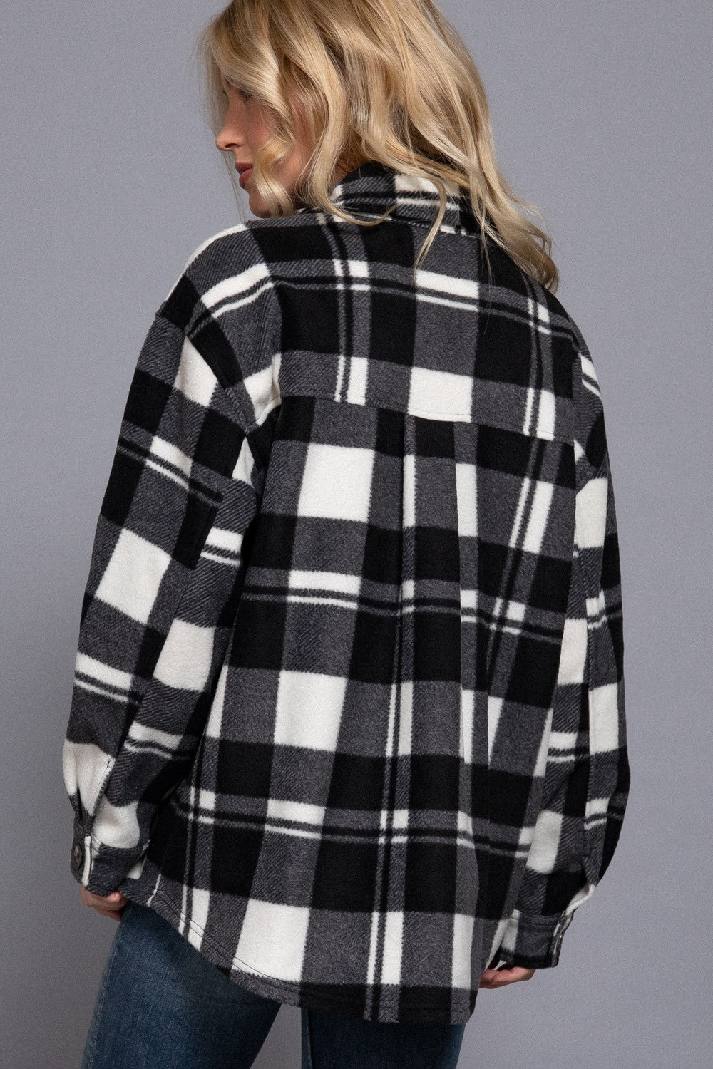 Long Slv Check Printed Fleece Shacket