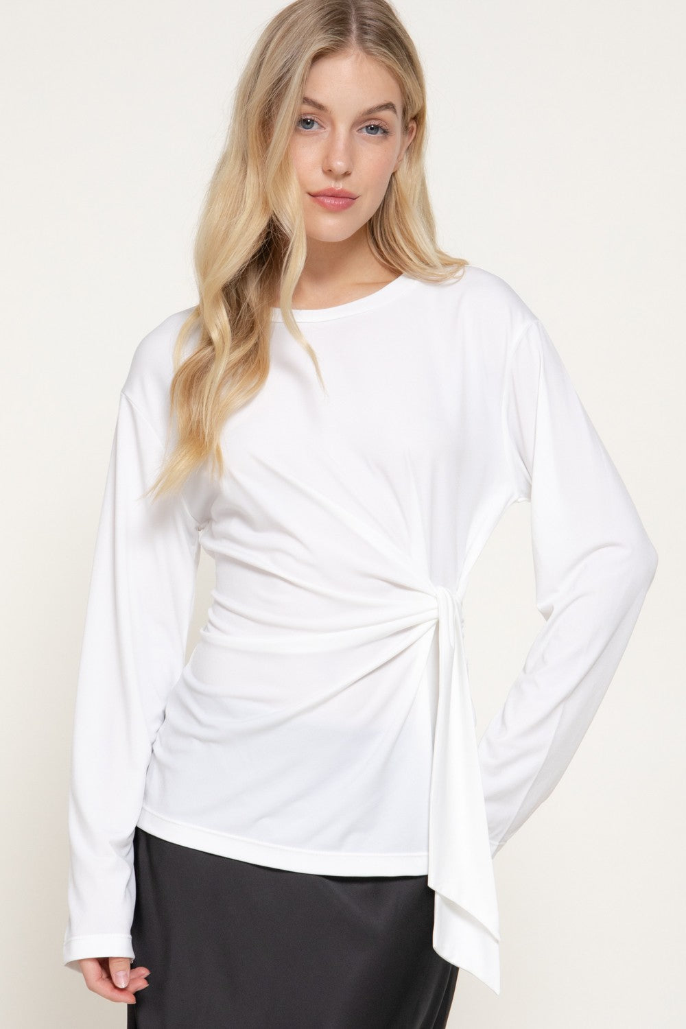 Long Sleeve Front Tie Detail Knit Top