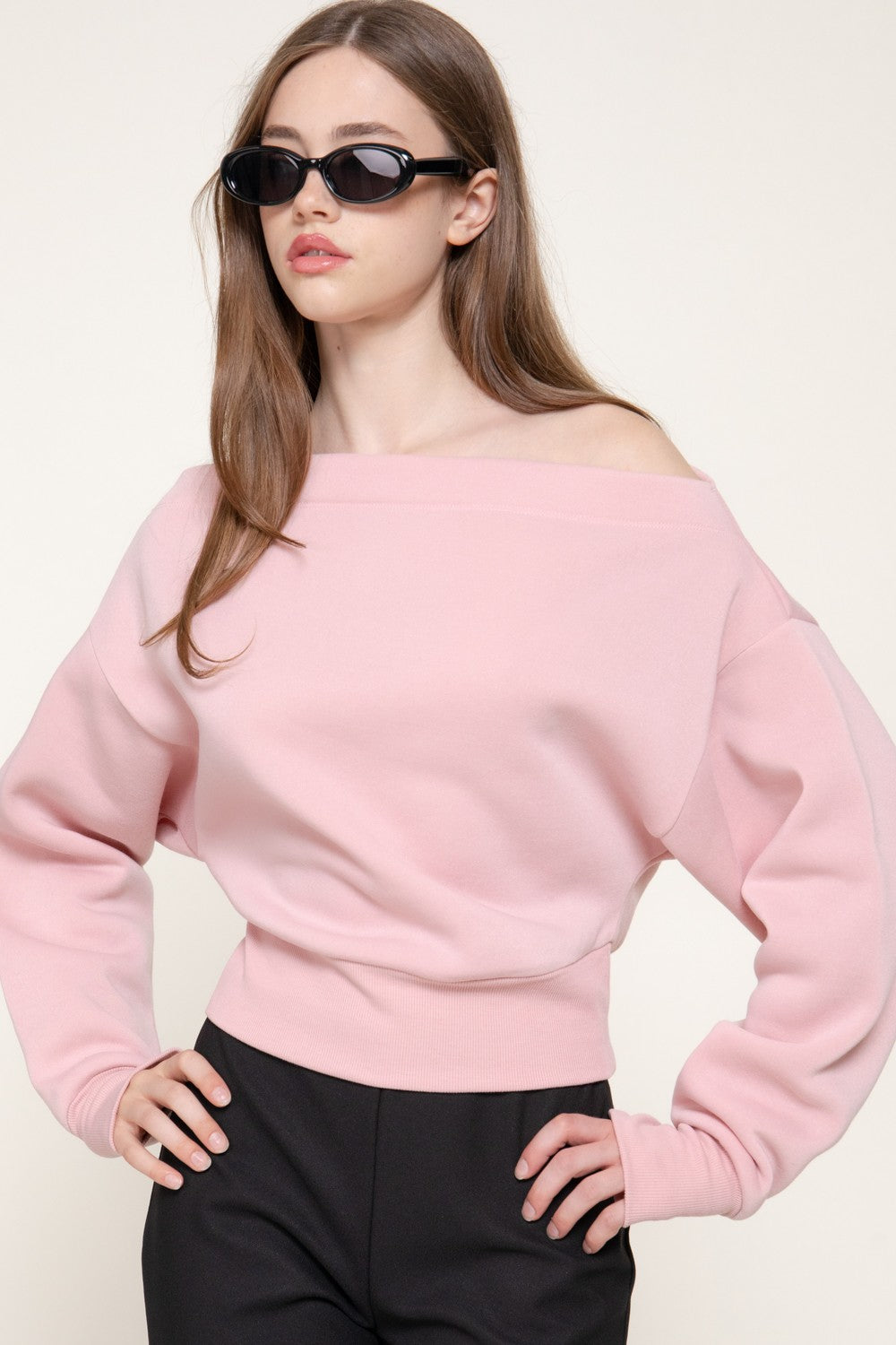 Long Sleeve Off The Shoulder Inner Fleece Top