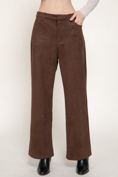 Straight Leg Faux Suede Long Pants