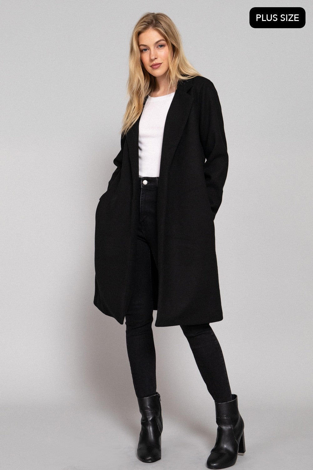 Long Slv Open Front Soft Felt Long Coat