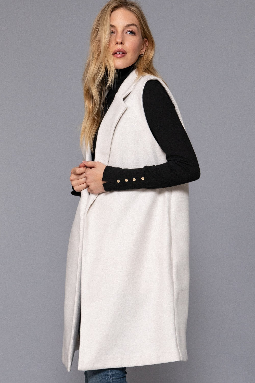 Sleeveless Notched Collar Soft Open Vest