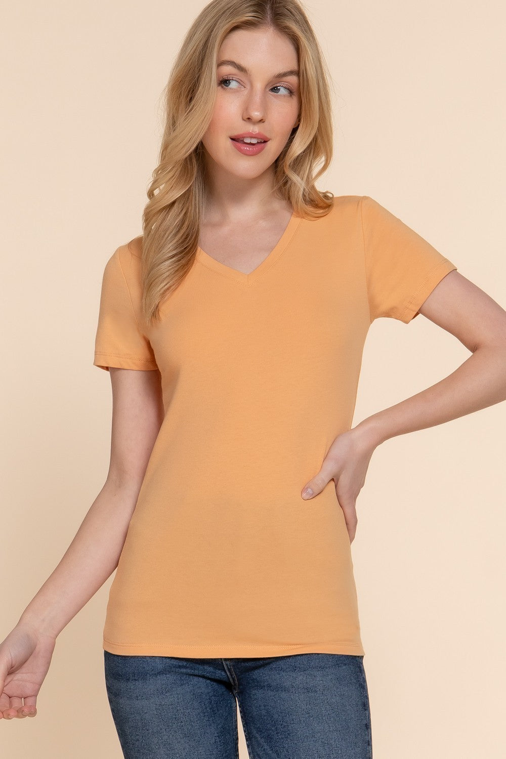 Short Slv Cotton Jersey V-neck Top