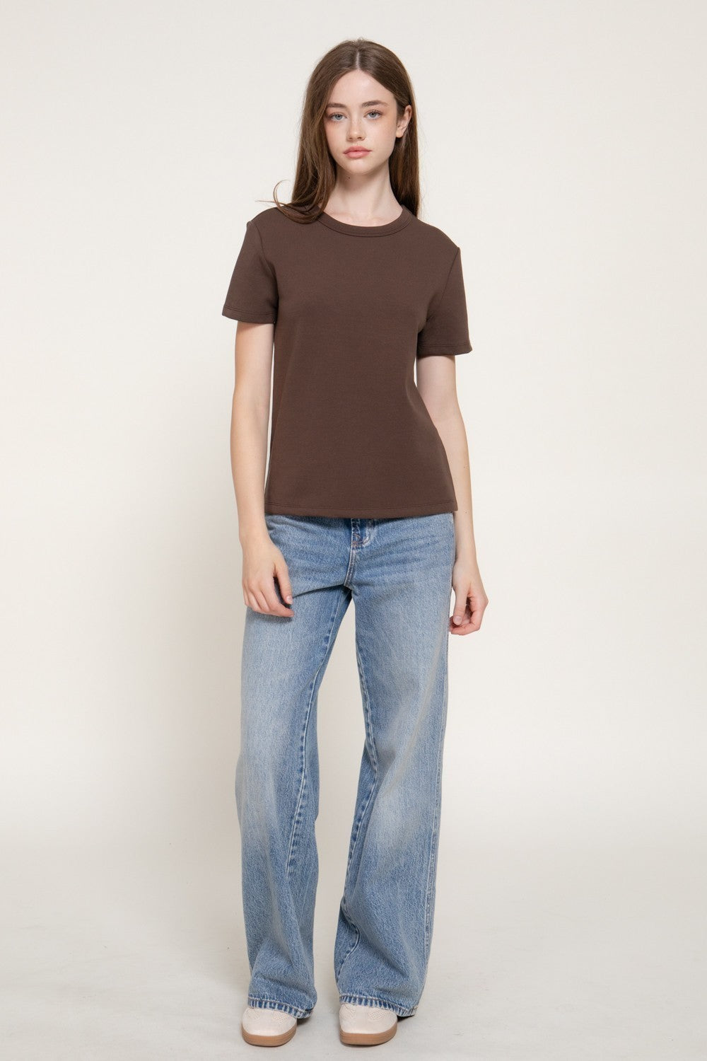 Short Sleeve Round Neck Soft Knit Top