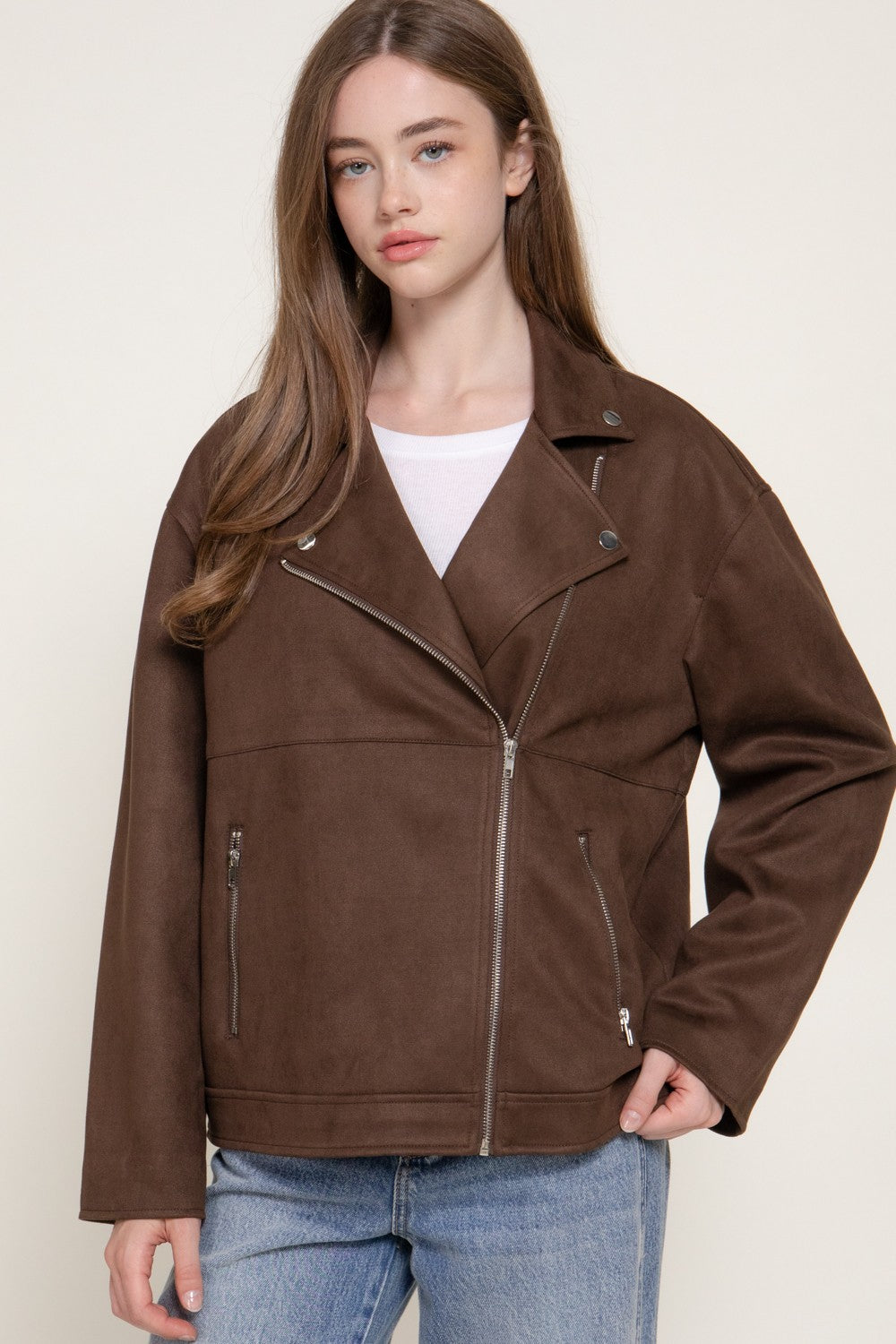 Faux Suede Biker Jacket