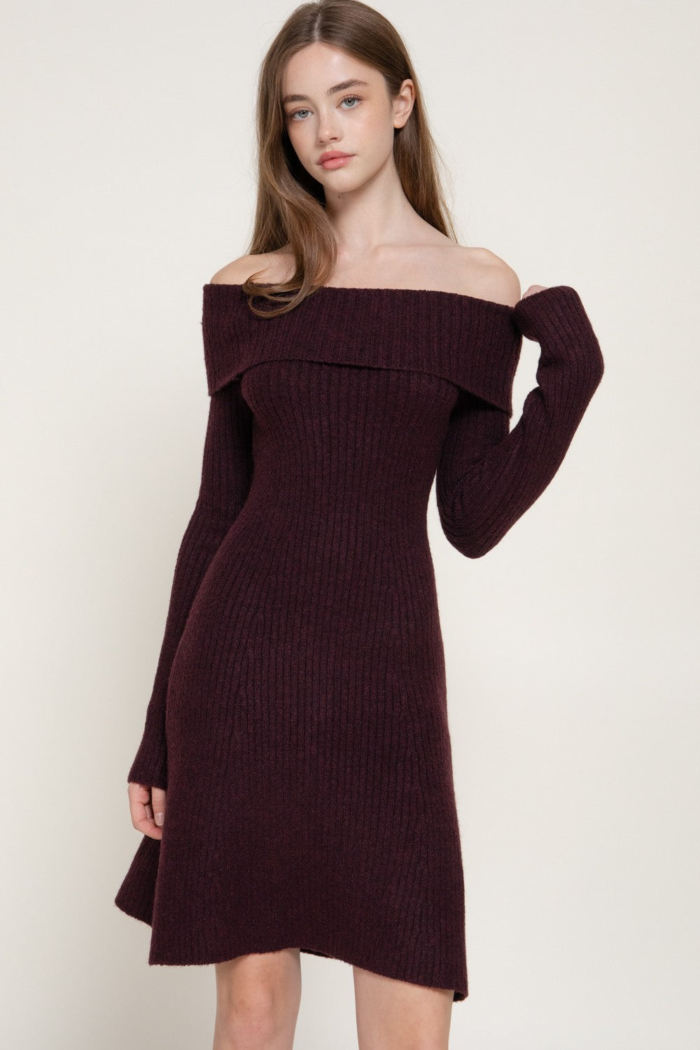 Off The Shoulder A-line Sweater Mini Dress